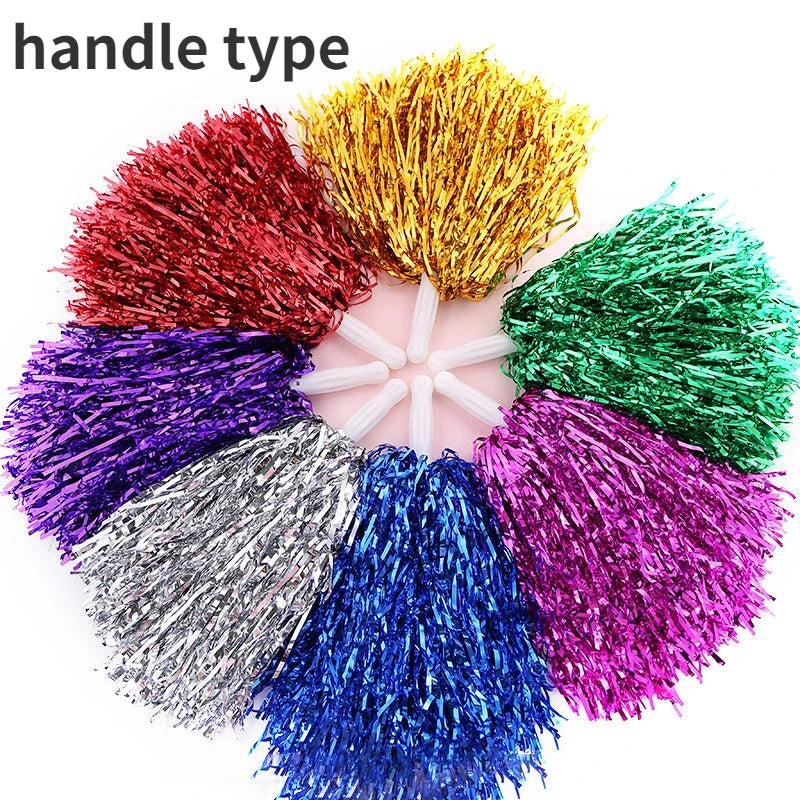 Cheerleading Pom Poms with Handle Cheer Balls Gold Yellow Pink Red Green Blue for Hand Dance Women Girl Kids Pompoms Accessories