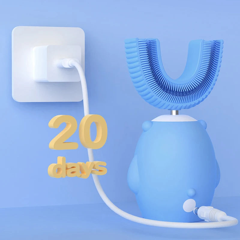 360 Degrees U-Shape Sonic Electric Toothbrush for Kids USB Charger Smart Automatic Teeth Brush Children Cartoon Blue Light IPX7