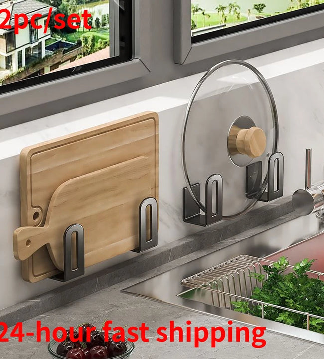 2pc/set Cutting Board Pot Cover Rack Sink Sponge Organizer Bathroom Multifunctional Wall Mounted Stainless Steel Kitchen Shelf