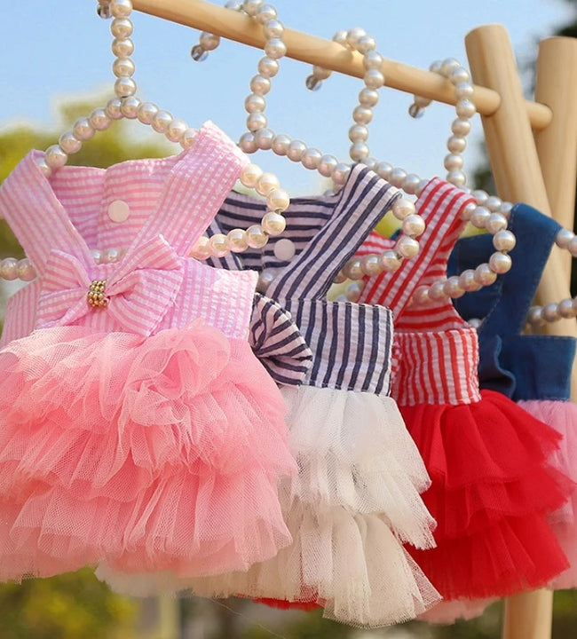 Dog Summer Dress Cat Lace Skirt Pet Clothing Chihuahua Stripe Skirt Puppy Cat Princess Apparel Cute Puppy Clothes Pet Product