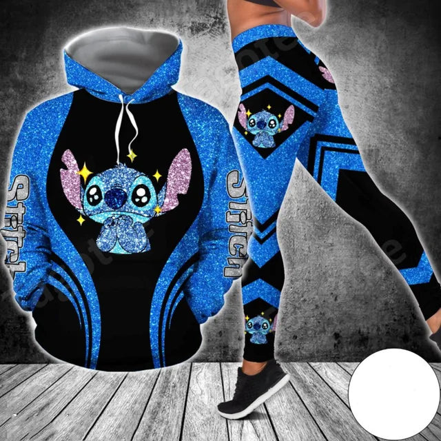 Customize Disney Stitch 3D Hoodie Women's Hoodie Leggings Suit Stitch Yoga Pants Sweatpants Fashion Sports Suit Disney Yoga Suit