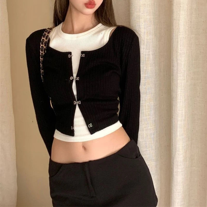 Crop Top Cardigan Popular Women's Top with Sleeve 2pcs Set Fashion Tank Top Y2k Outfit Spring Summer korean reviews many clothes