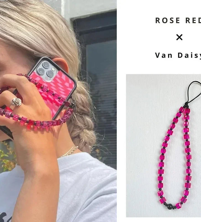 Van Daisy Kpop Y2K  Mobile Phone Chain Square Crystal Beaded Cell Phone Anti-lost Strap Lanyard for Phone Case Cord Key Chain