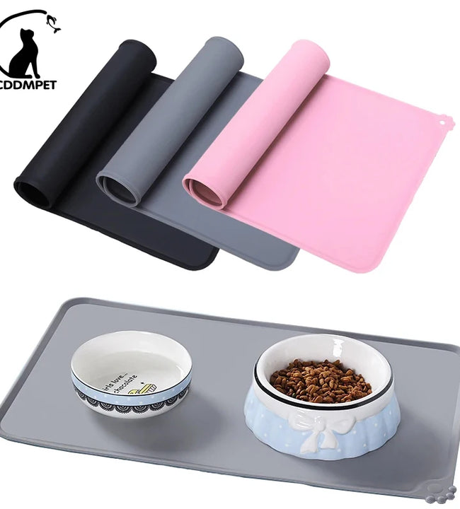 CDDMPET Silicone Dog Cat Bowl Mat Non-Stick Pet Fountain Tray Food Pad Puppy Dogs Feeding Drinking Mat Easy Washing Placemat