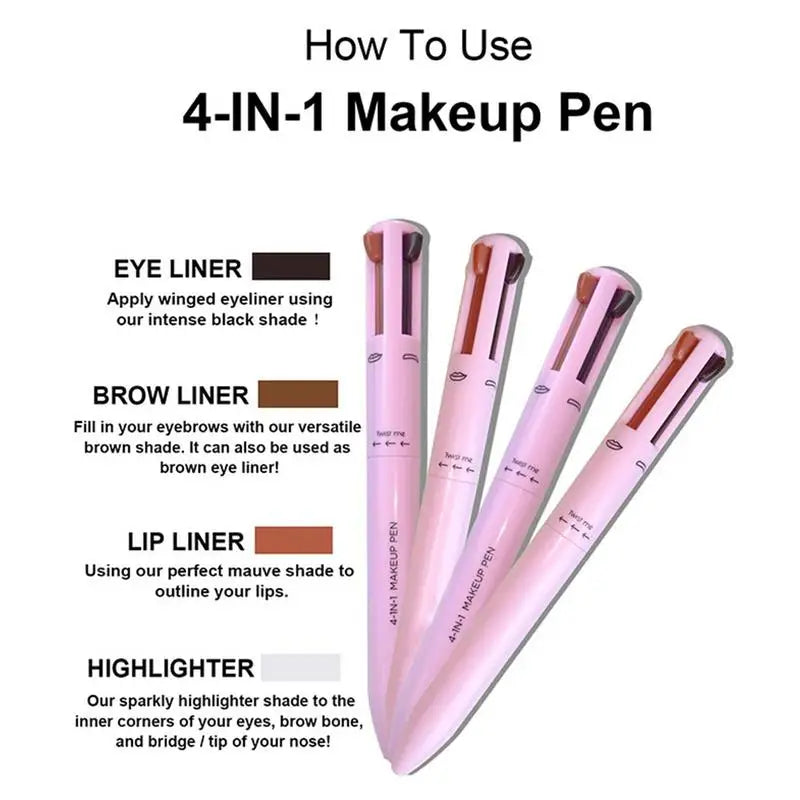 NEW 4 In 1 Eyebrow Pencil Lip Liner Highlighter Pen Waterproof Lasting EasyColor Sweat-Proof Eyeliner Makeup Pen Cosmetic Beauty