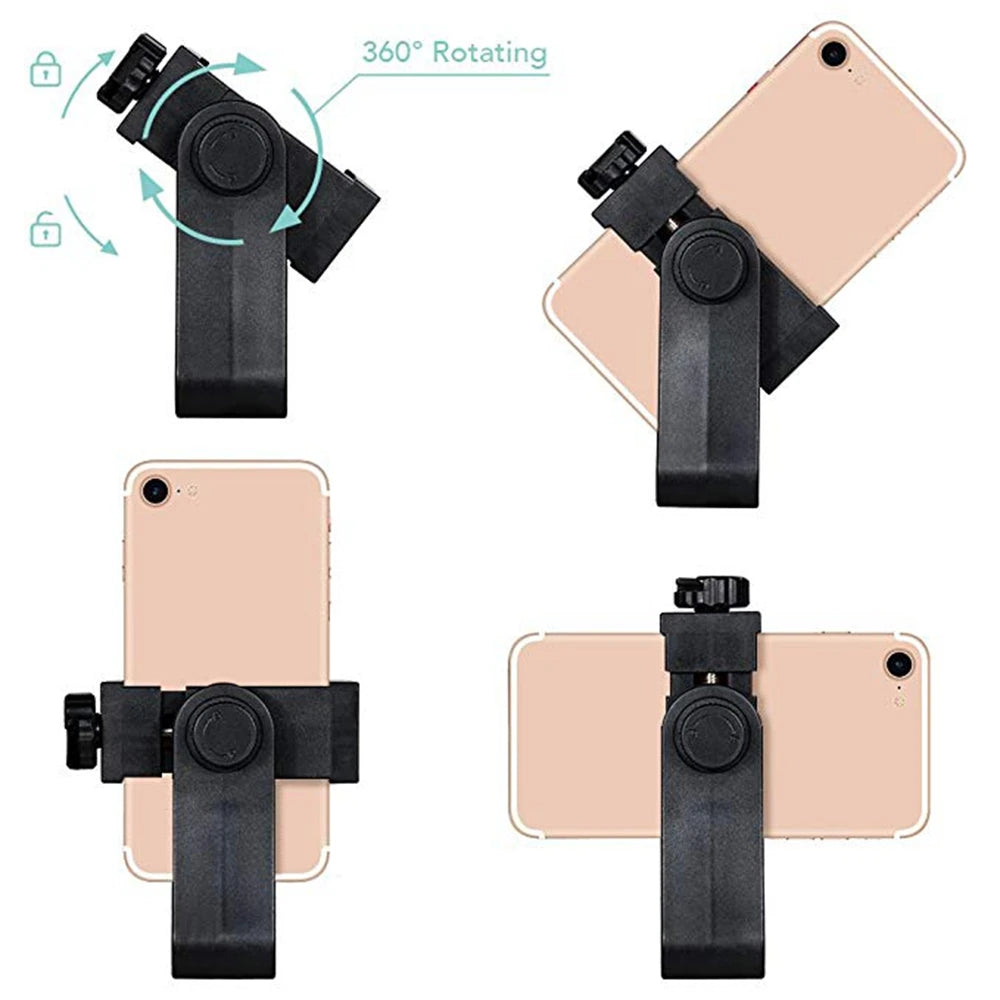 Universal Tripod Mount Adapter Cell Phone Clip Holder Stand Vertical 360° Rotation Tripod Stand for iPhone Samsung Huawei Xiaomi