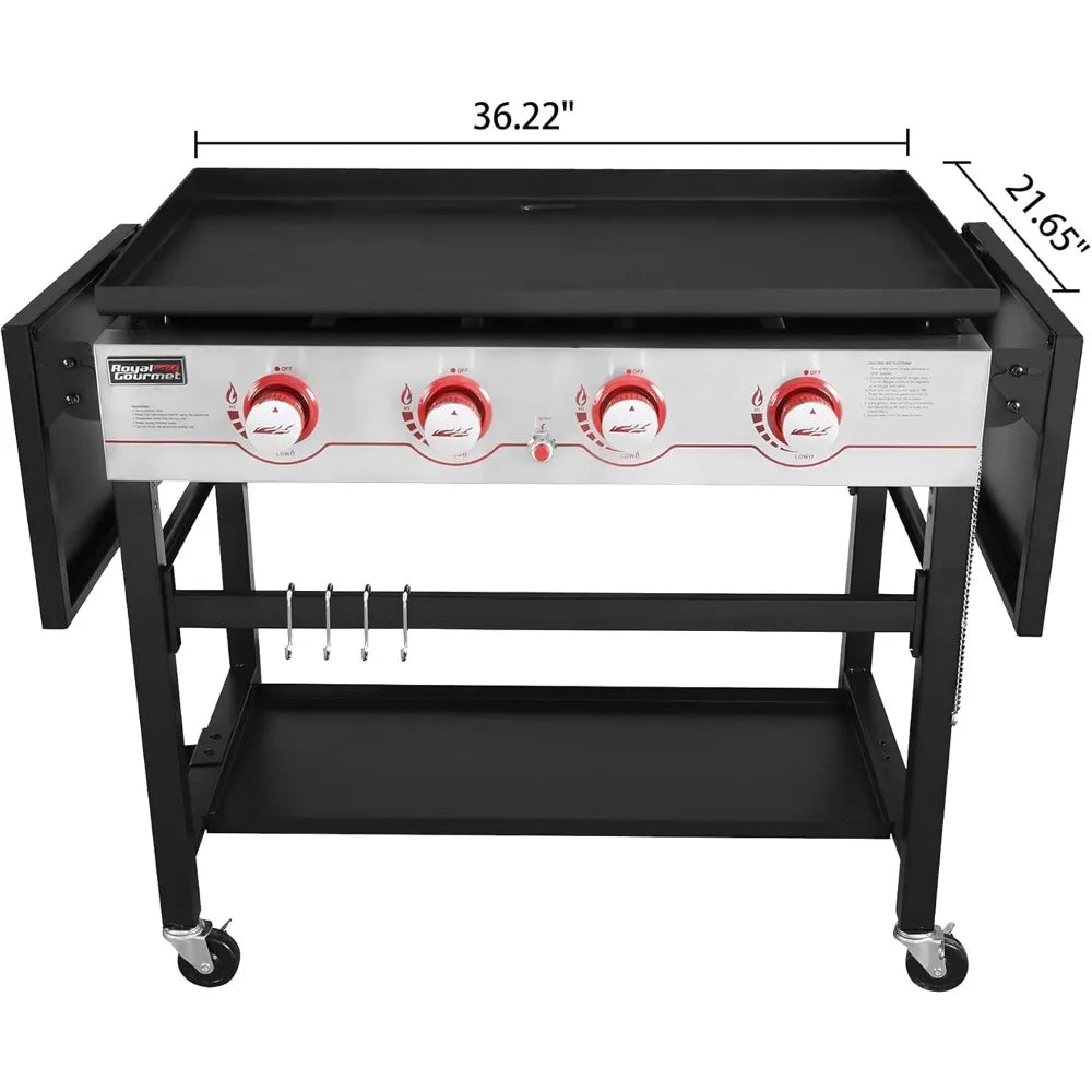 36" 4-Burner Flat Top Propane Grill/Griddle - Ideal for BBQ, Camping & Outdoor Cooking - Red