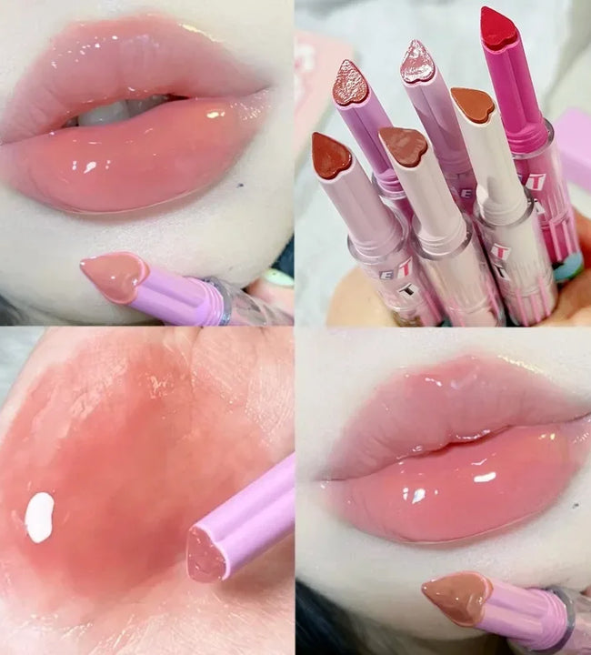 Moisturizing Jelly Mirror Lipstick Waterproof Lasting Clear Heart-shaped Solid Lip Gloss Pen Non-stick Cup Lips Tint Makeup