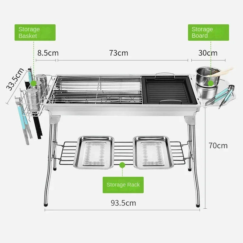 Household Barbecue Outdoor Thickened Stainless Steel Grill BBQ Wood Charcoal Grill Portable Folding Grill Barbecue Appliances