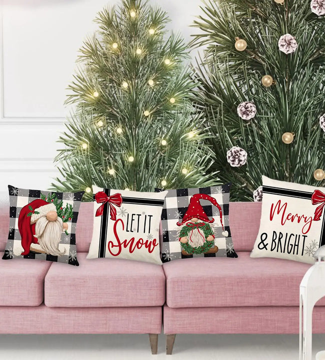 4Pcs Christmas Pillow Covers Throw Pillow Covers for Home Bedroom Holiday