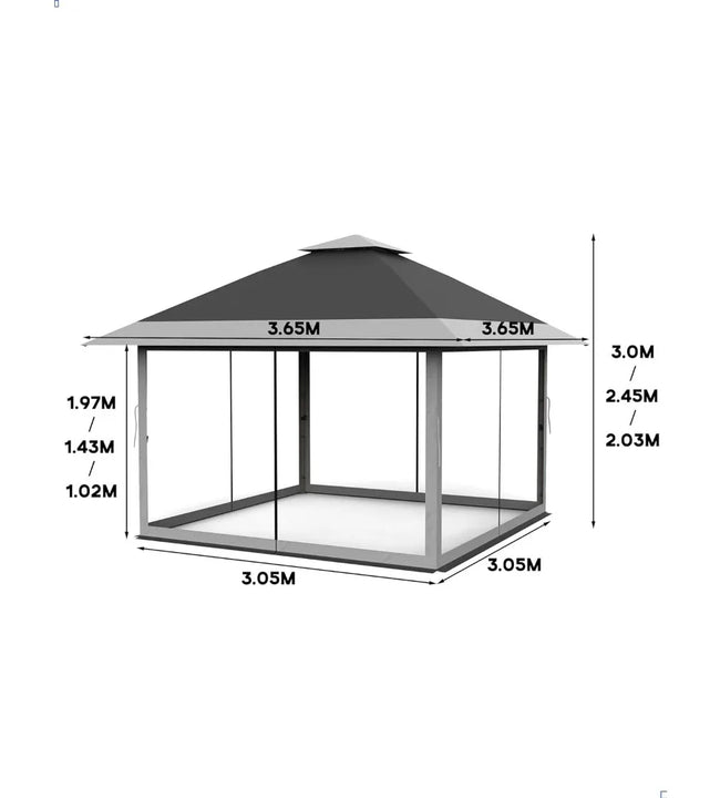 Gazebo Outdoor Canopy Shelter 12x12 Pop Up with Mosquito Netting 4 Stanbags Instant Tent for Lawn, Garden, Backyard Deck