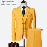 Luxury 3 piece men's wedding suit fashion men's slim solid color business office suit sets large size men Blazer+ pants + vest