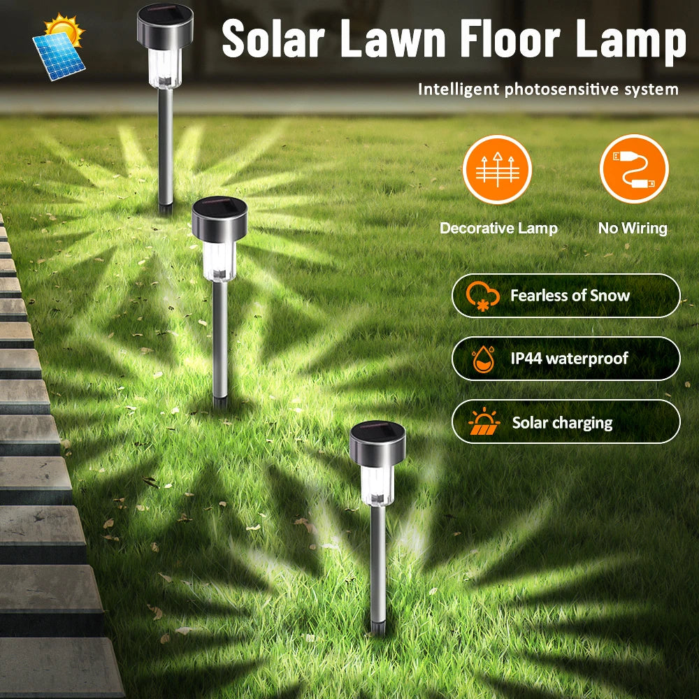 Lawn Floor Lamp Outdoor Solar Stainless Steel Garden Decorative Lamp Light Efficiency White Light Three-colour IP65 Solar Lamps