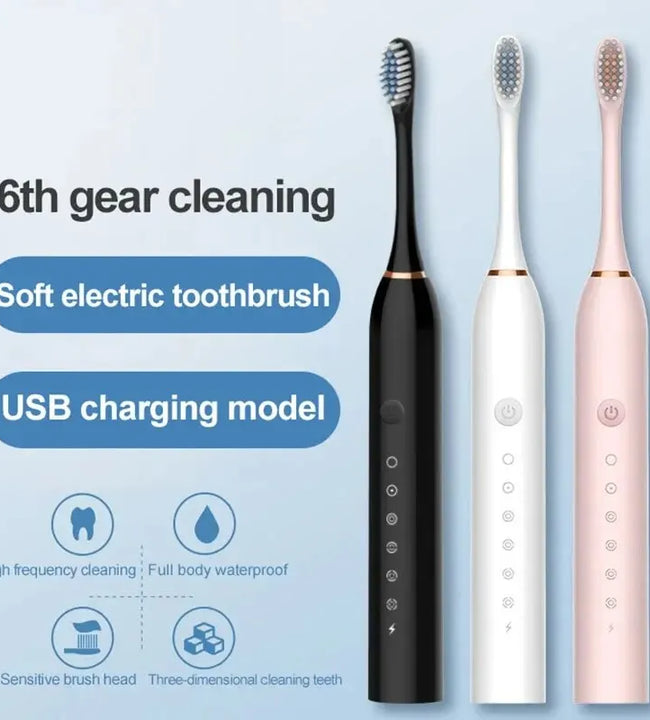 Electric Ultrasonic Toothbrush Six Speed Mode Home Soft Hair USB Charging Waterproof Adult Tooth Cleaner Automatic Couple Set