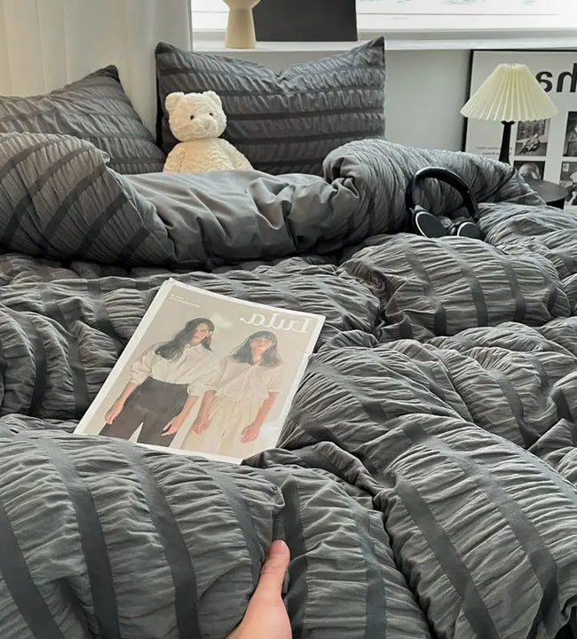 Luxury White Ruffled Seersucker Duvet Cover Soft Solid Color Bedding Set With Bed Sheet Pillowcases Single Queen King Size