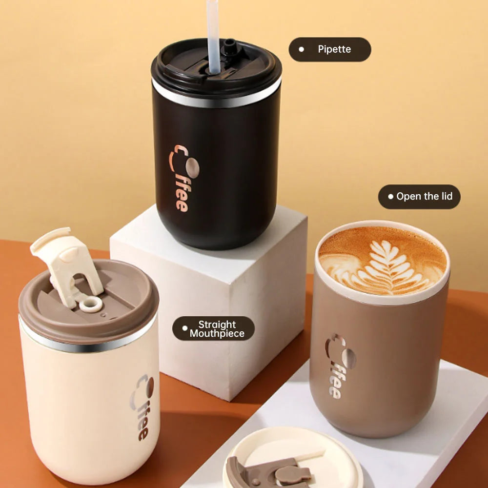 500ml Stainless Steel Thermos Cups Coffee Thermal Mug with Straw Leak Proof Travel Car Flask Insulated Cup Milk Tea Water Bottle