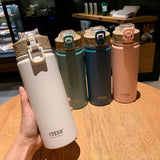 Stainless Steel Thermos Bottle with Straw, Thermal Cup, Car Insulated Flask, Water Tumbler for Outdoor Sports, 530ml, 750ml, 1Pc