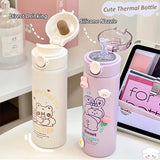 Cute Cartoon Stainless Steel Straw Insulated Cup Thermal Water Bottles For Girls Portable School Kids Milk Coffee Sippy Cups