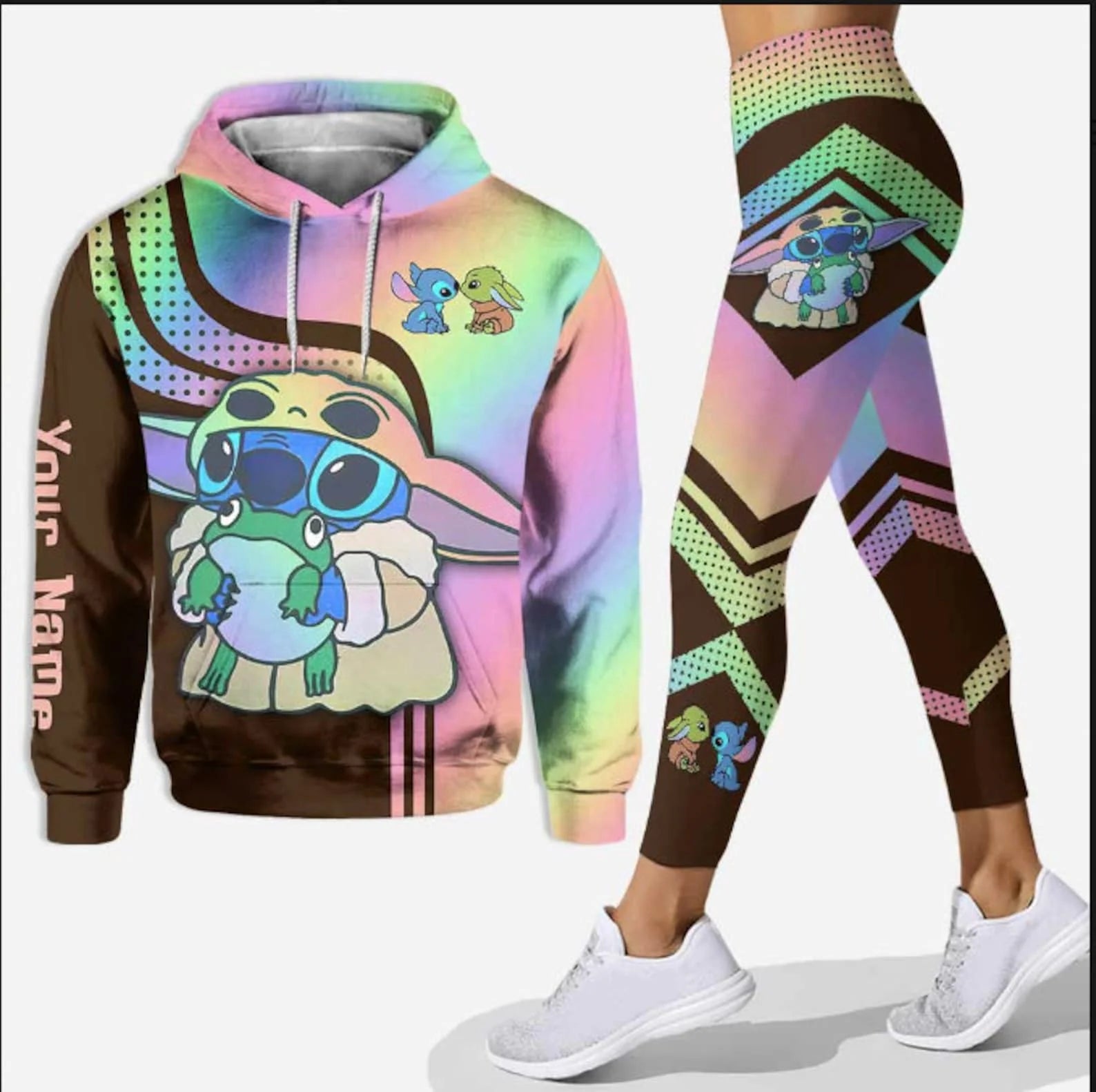 Customize Disney Stitch 3D Hoodie Women's Hoodie Leggings Suit Stitch Yoga Pants Sweatpants Fashion Sports Suit Disney Yoga Suit