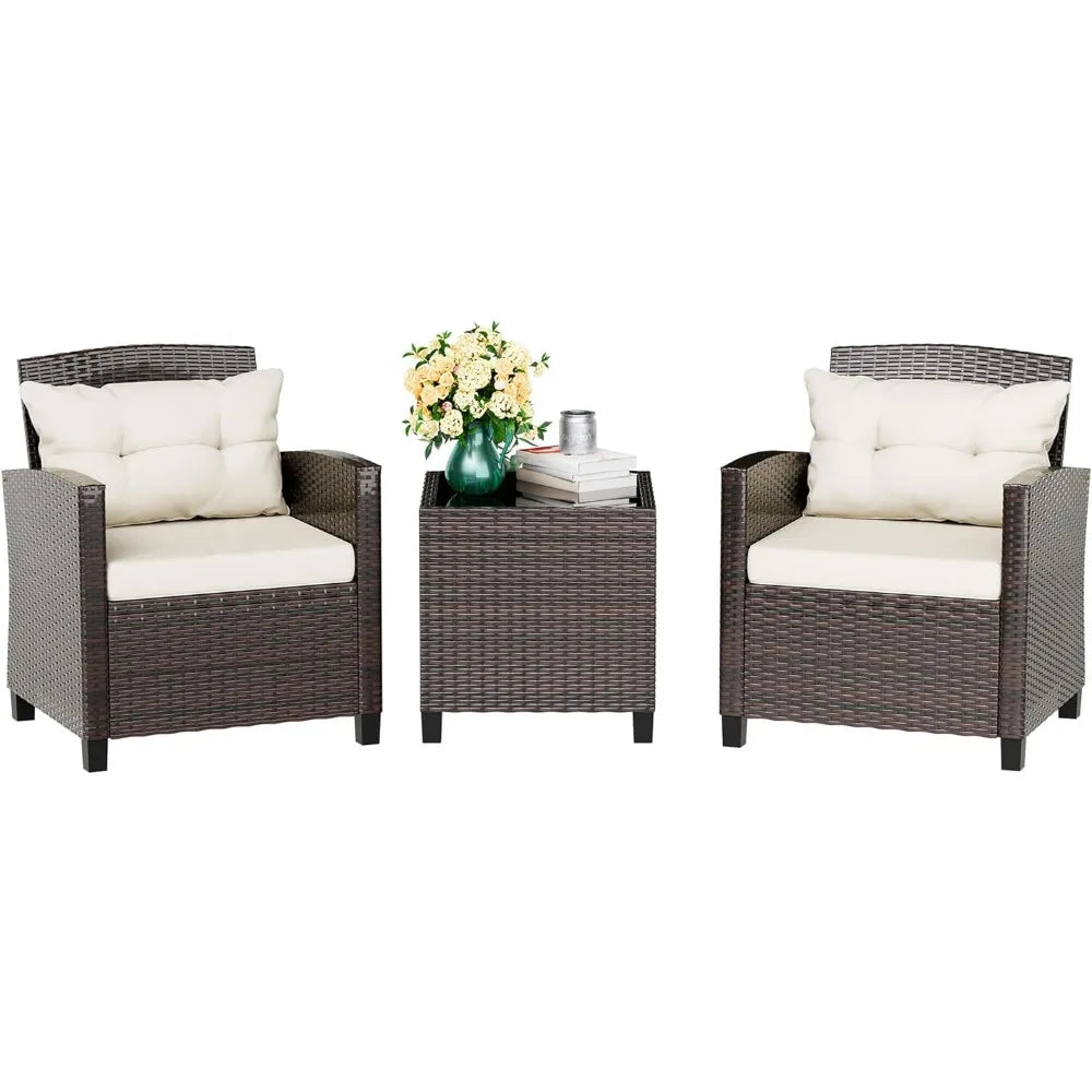 Patio Furniture Outdoor Set, 3 Piece, Wicker Rattan Front Porch Bistro Set, Patio Chairs Set with Table, Outdoor Furniture