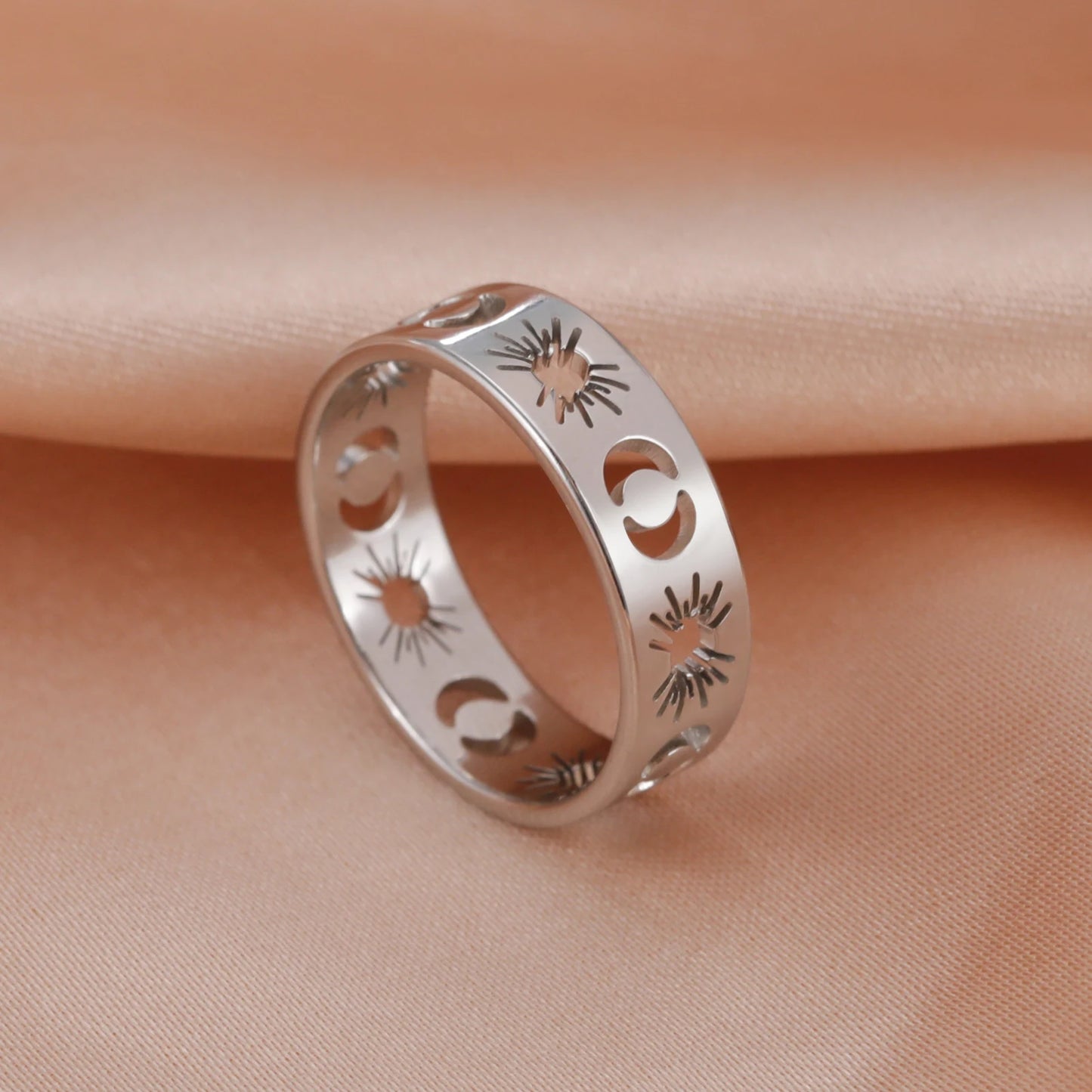 Skyrim Stainless Steel Women's Ring Simple Heart Butterfly Moon Phase Geometric Finger Rings Wedding Gift for Lover Wholesale