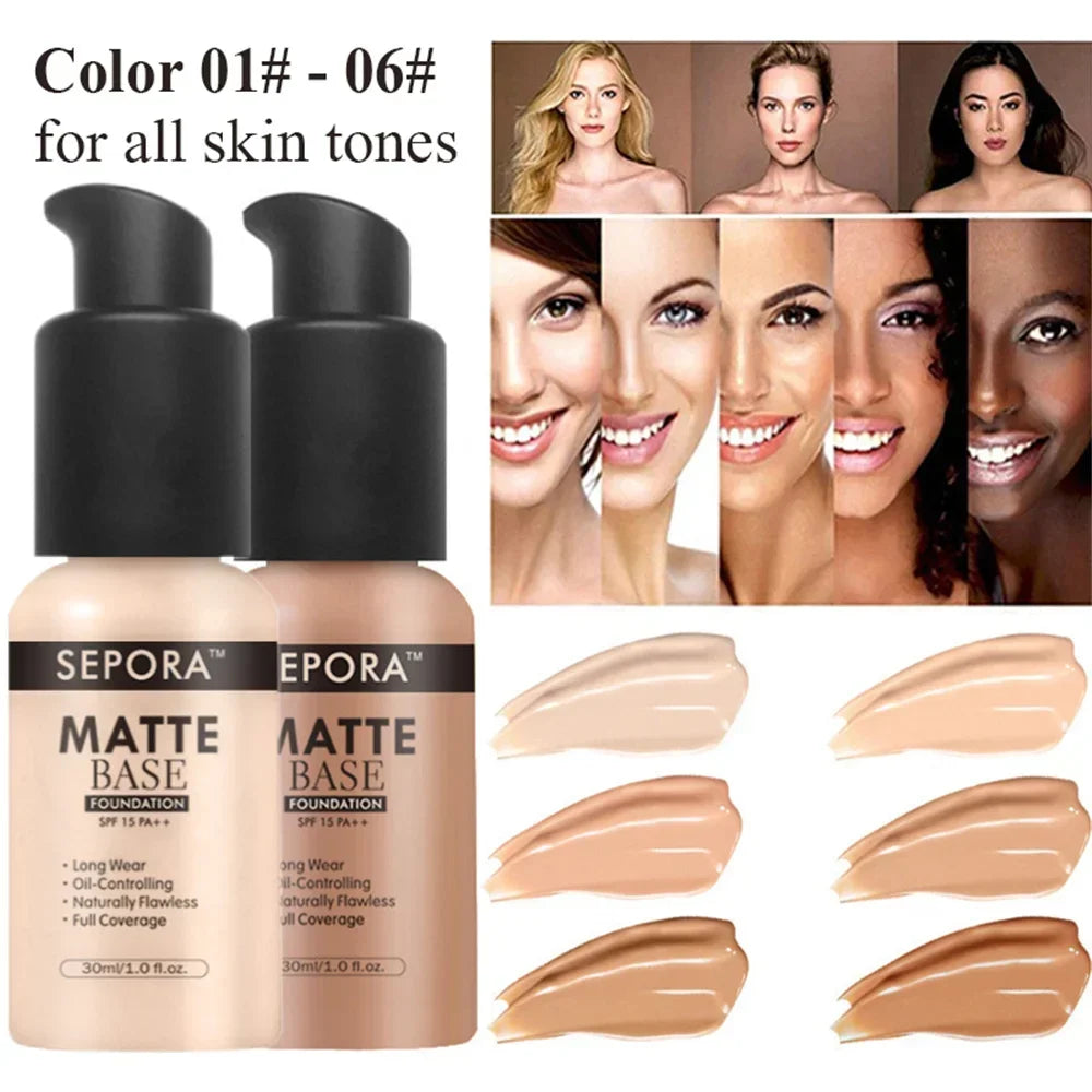 30ml SEPORA Matte Liquid Face Foundation Brighten Face Eyes Dark Circles Full Coverage Concealer Long Lasting Waterproof Makeup