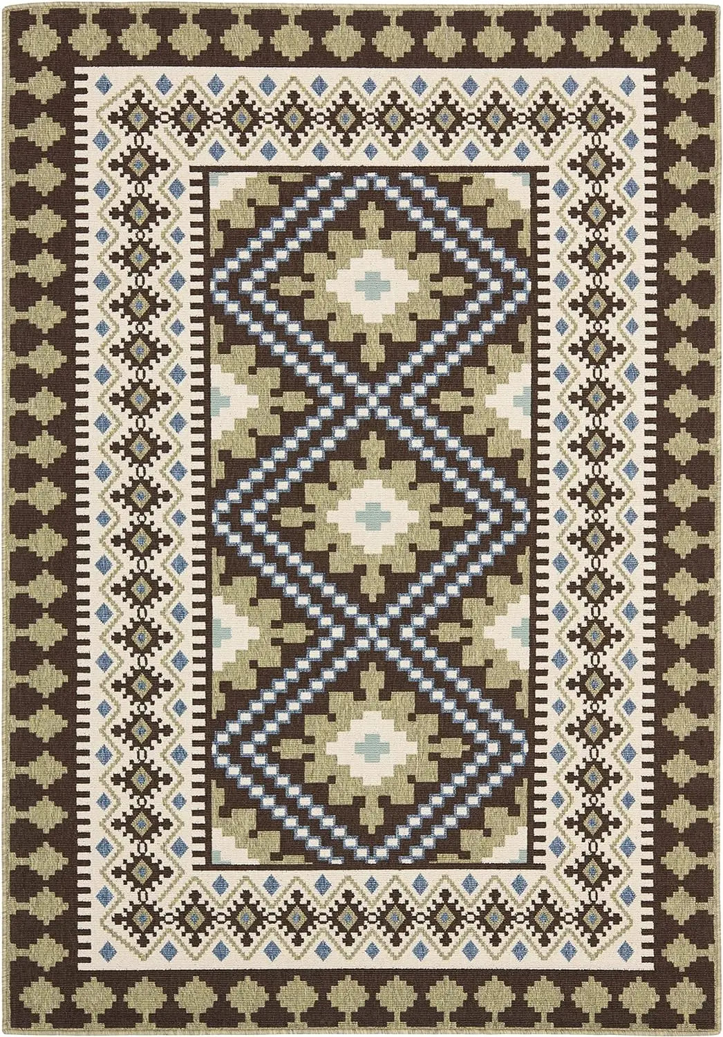 Area Rug, Chocolate & , Boho Design, Non-Shedding & Easy Care, Indoor/Outdoor & Washable-Ideal for Patio, Backyard