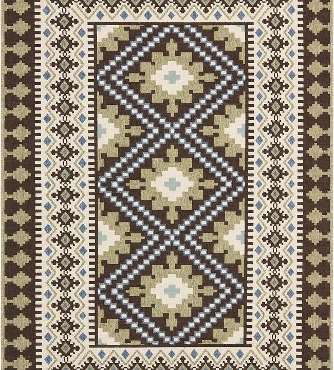 Area Rug, Chocolate & , Boho Design, Non-Shedding & Easy Care, Indoor/Outdoor & Washable-Ideal for Patio, Backyard