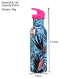 750Ml Stainles Steel Water Bottle Thermos Bottle with Straw Insulated Vacuum Flask Fashion Portable Sport Travel Camping Cup