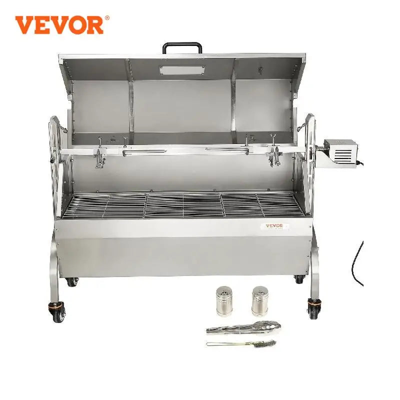 VEVOR Stainless Steel Rotisserie Grill / with Hooded Cover / with Windscreen, BBQ Whole Pig Lamb Goat Charcoal Spit Grill