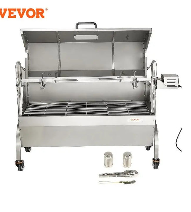 VEVOR Stainless Steel Rotisserie Grill / with Hooded Cover / with Windscreen, BBQ Whole Pig Lamb Goat Charcoal Spit Grill