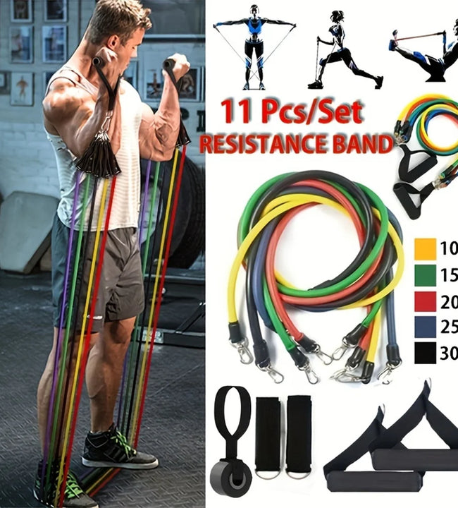 11pcs/Set Pull Rope, Resistance Bands, Portable Fitness Equipment, Ankle Strap, Chest Expander, Elastic Exercise Band