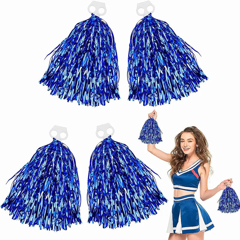 4Pcs Cheerleading Pom Poms for Kids Adults Non-Fading Metallic Streamer Pompoms Cheerleader Hand Flowers Dancing Team Sports