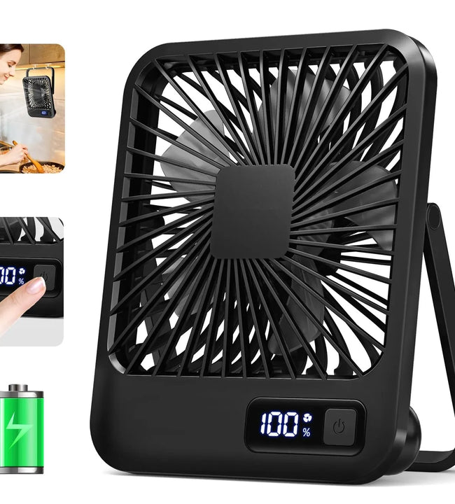 Desk Fan, Portable USB Rechargeable Fan, 180° Tilt Folding Personal Fan With Power Display, 5 Speeds Ultra Quiet Table Fan