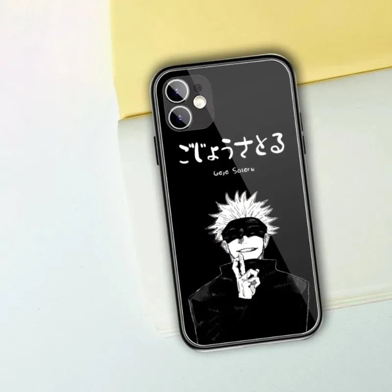 JJK Satoru Gojo Mobile Cell Phone Case for iPhone 15 14 13 12 11 XS X 8 7 6 Plus Mini Pro Max SE 2022 PC Glass Cover Funda