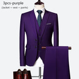 Luxury 3 piece men's wedding suit fashion men's slim solid color business office suit sets large size men Blazer+ pants + vest