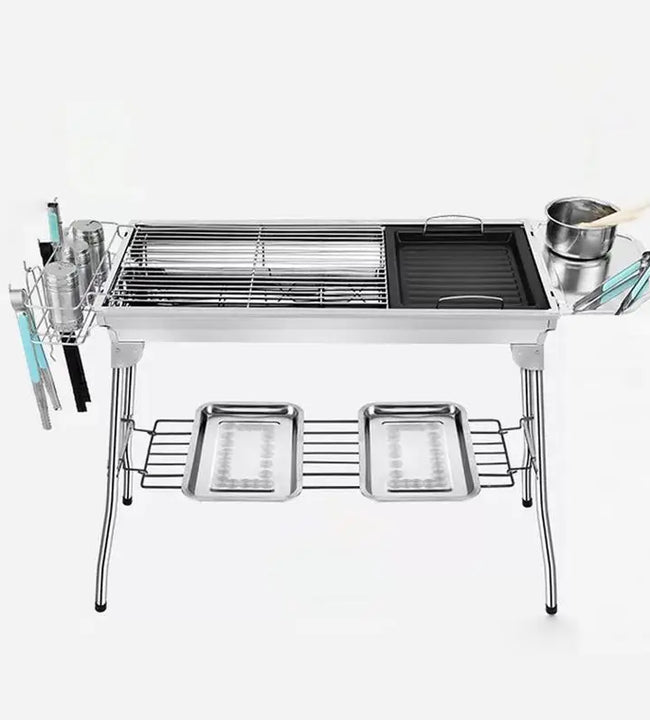 Portable Folding Barbecue Grill Heating Stoves Multifunction Camping BBQ Grill Rack Net Firewood Stove Stainless Steel BBQ Grill