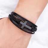 2023 Luxury Multicolor Cross Design Classic Stainless Steel Men's Leather Bracelet 19/21/23cm Choose Handsome Christmas Gifts