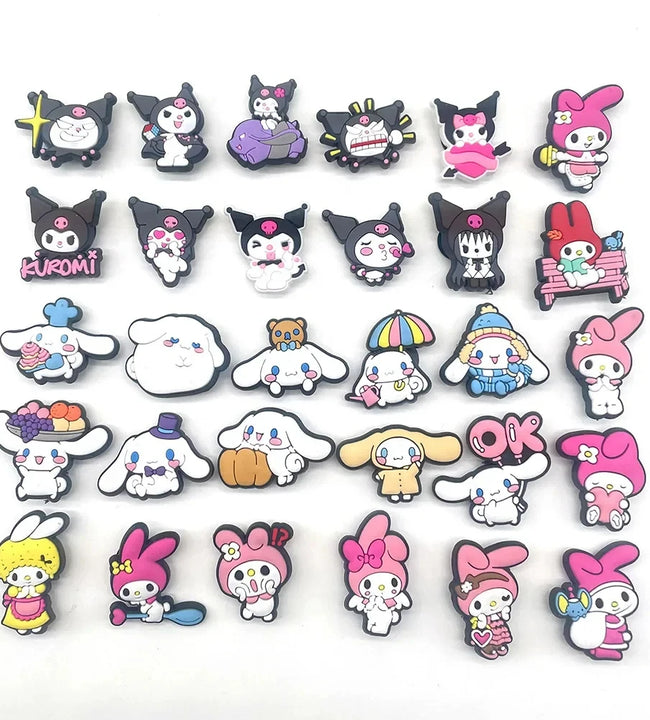 10Pcs Sanrio Shoe Charms Kawaii Hello KittyKuromi Cinnamoroll Melody Shoe Accessories Decration Crocs DIY Sandals for Kids Gifts