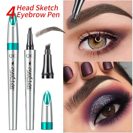 QIC 4 Forks Liquid Eyebrow Tattoo Pencil Waterproof Sweat-Proof Brown Long Lasting Ultra-Fine Liquid Brow Pen Makeup Cosmetics