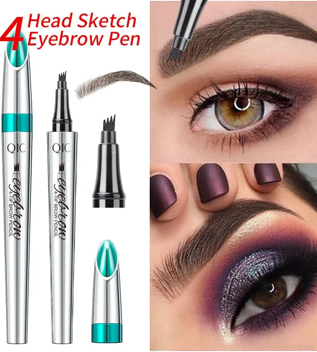 QIC 4 Forks Liquid Eyebrow Tattoo Pencil Waterproof Sweat-Proof Brown Long Lasting Ultra-Fine Liquid Brow Pen Makeup Cosmetics