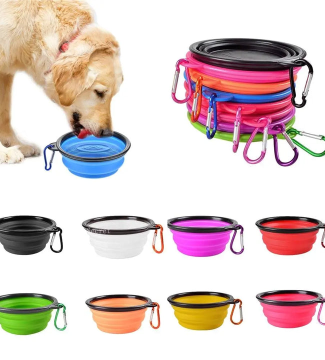 Collapsible Pet Silicone Dog Food Water Bowl Outdoor Camping Travel Portable Folding Pet Supplies Pet Bowl Dishes with Carabiner