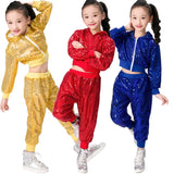 Kids Boy Girls Crop Top And Pant Performance Outfits Clothes Children Sequins Jazz Dance Modern Cheerleading Hip Hop Costume