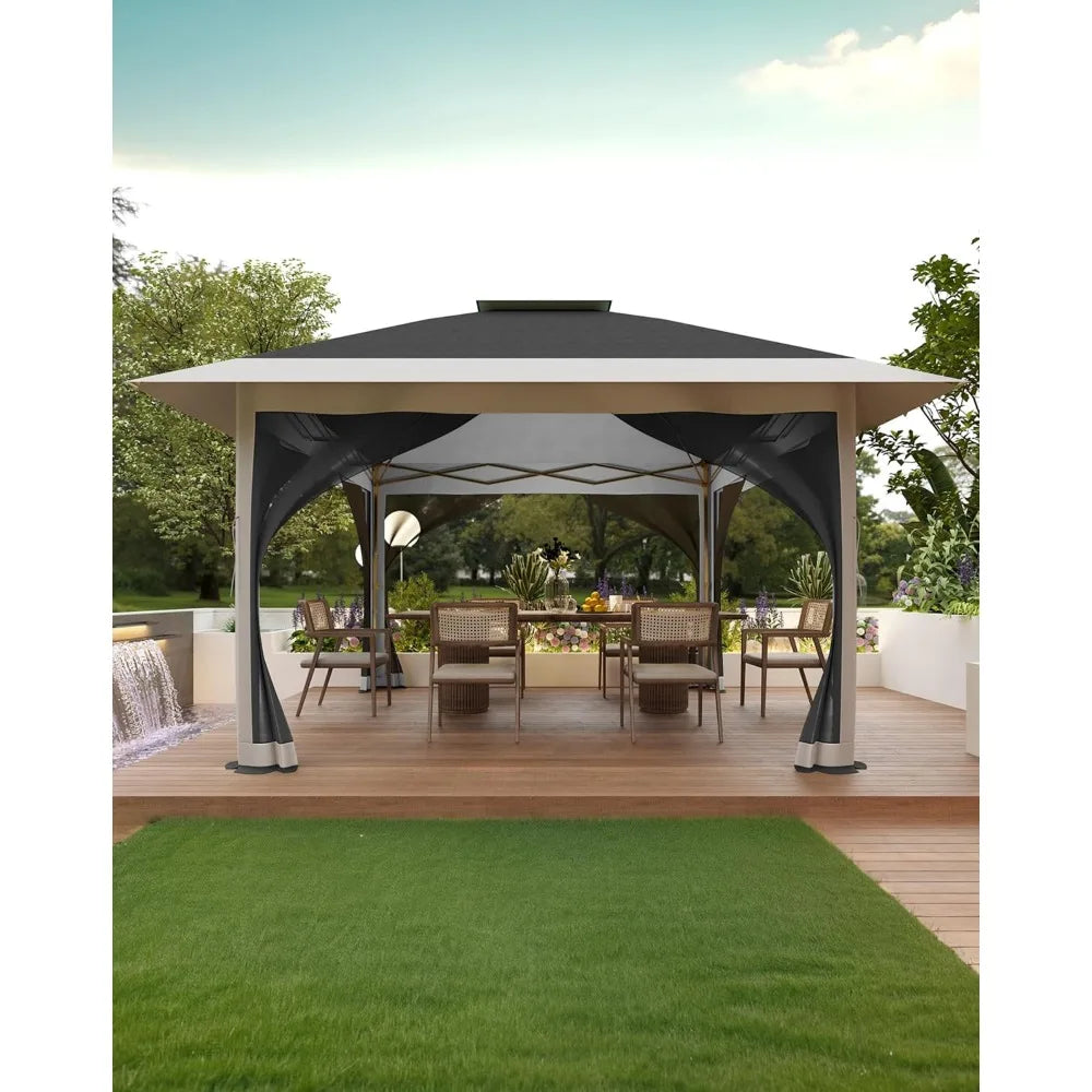 Gazebo Outdoor Canopy Shelter 12x12 Pop Up with Mosquito Netting 4 Stanbags Instant Tent for Lawn, Garden, Backyard Deck