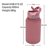 650ml Sports Water Bottle Portable Carry Handle with Straw Mug Stainless Steel American Large Mouth Insulated Thermos Bottle