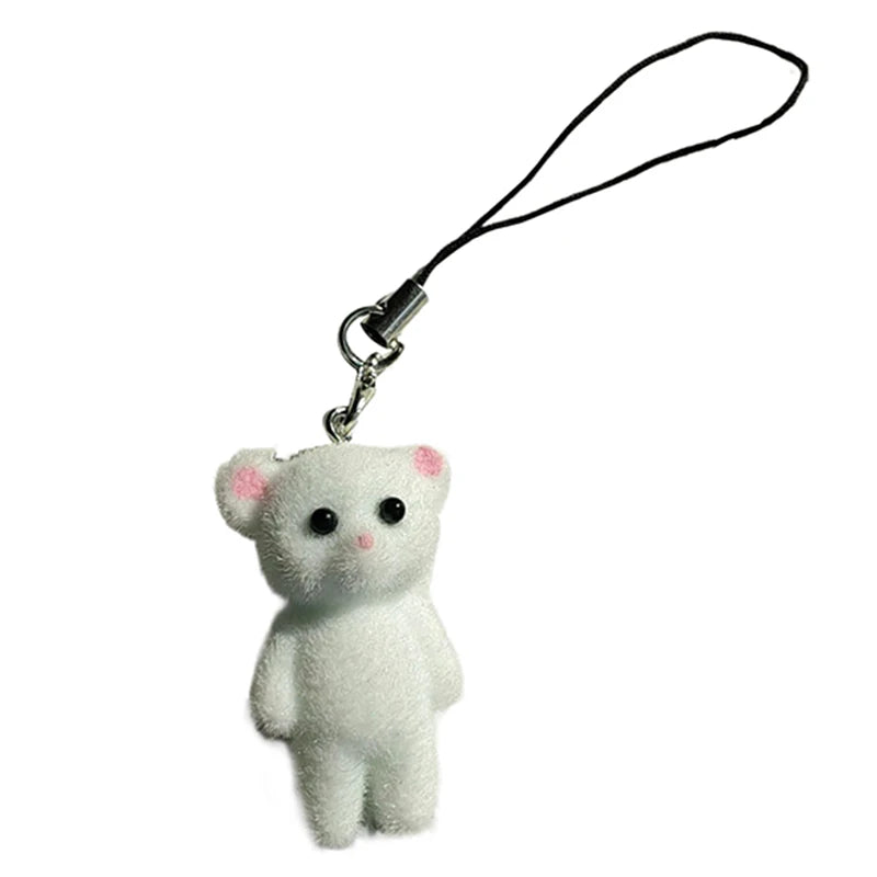 Cartoon Flocking Cat Pendant Phone Lanyard Cute Bear Doll Mobile Phone Strap Keychain For Girls Cell Phone Chain Accessories