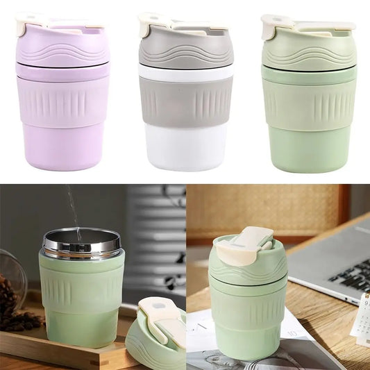 500ml 304 Stainless Steel Insulated Cup Double Drink with Cup Cover Straw Water Bottle High Temperature Resistant Mugs Cups