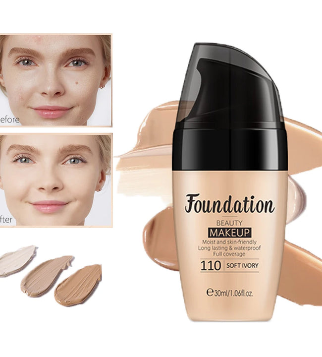 3 Color Natural Concealer Foundation Liquid Full Face Long-lasting Cover Dark Circle Brighten Matte BB Cream Waterproof Makeup