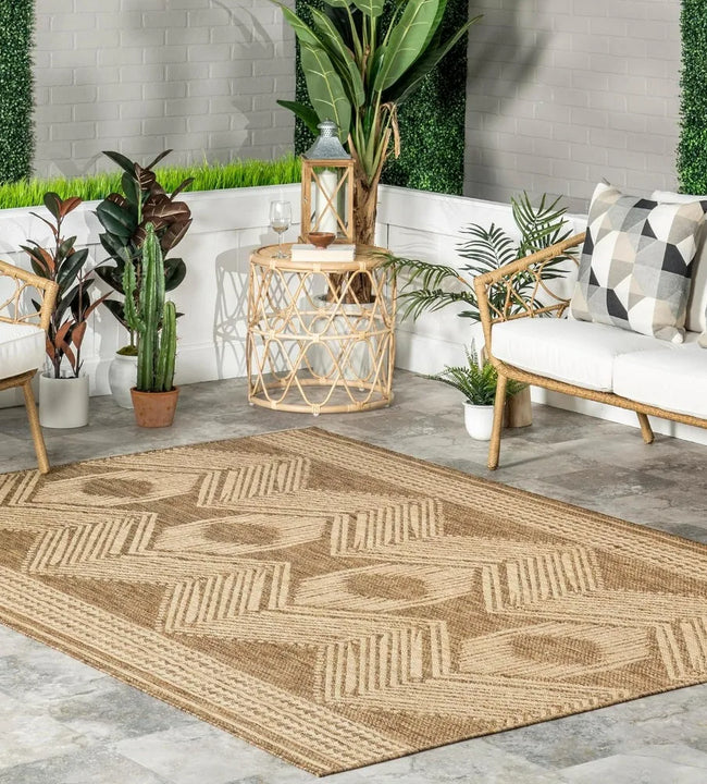 7' X 9' Outdoor Tribal Geometric Area Rug, Stain Resistant, Weather Resistant, High Traffic, Patio, Balcony