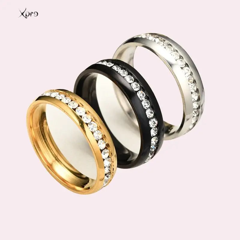 Fashion Crystal Stainless Steel Couple Ring Men's Women's Titanium Steel Wedding Engagement Ring Anniversary Jewelry Gift